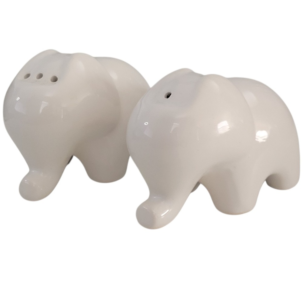 White Ceramic Elephant Salt Pepper Shakers Set Modern Minimalist Table Decor
